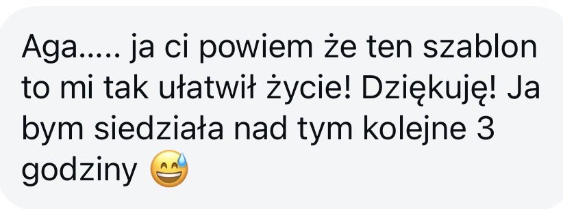 Wiadomość od uczestniczki o szablonie z Canvy, który znacząco skrócił czas pracy nad projektem graficznym.
